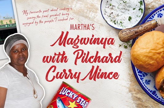 MARTHA’ S Magwinya with Pilchard Curry Mince